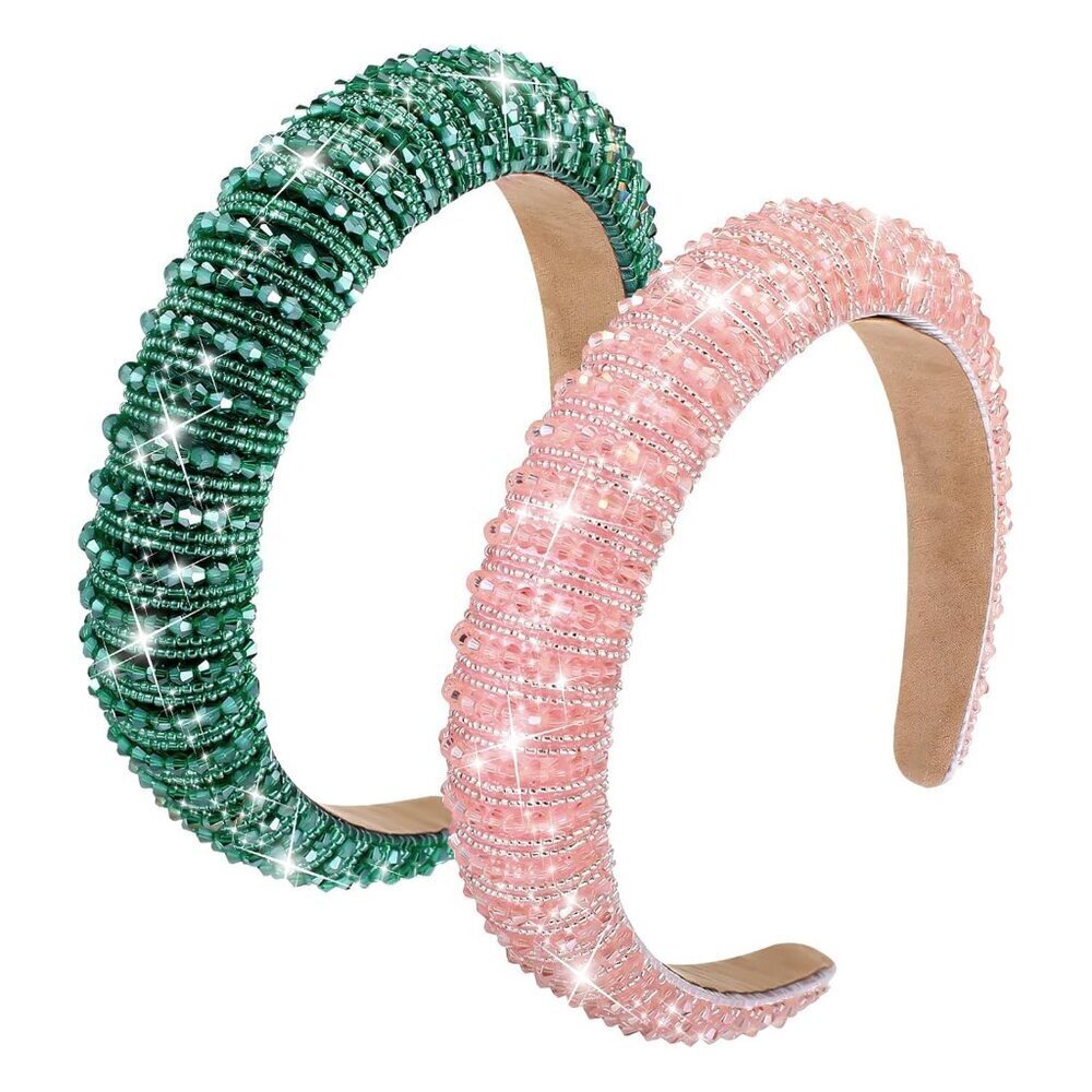 Rhinestone Headbands Set Pink Green Bling Jewelry Accessories for Women Girls